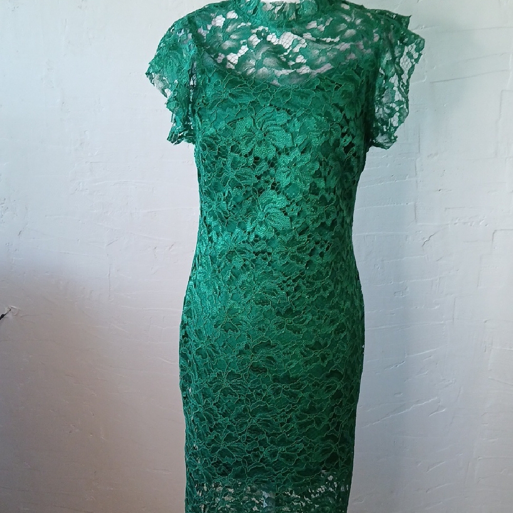Enfocus Studio Green Sheath Dress with Flutter Sleeves